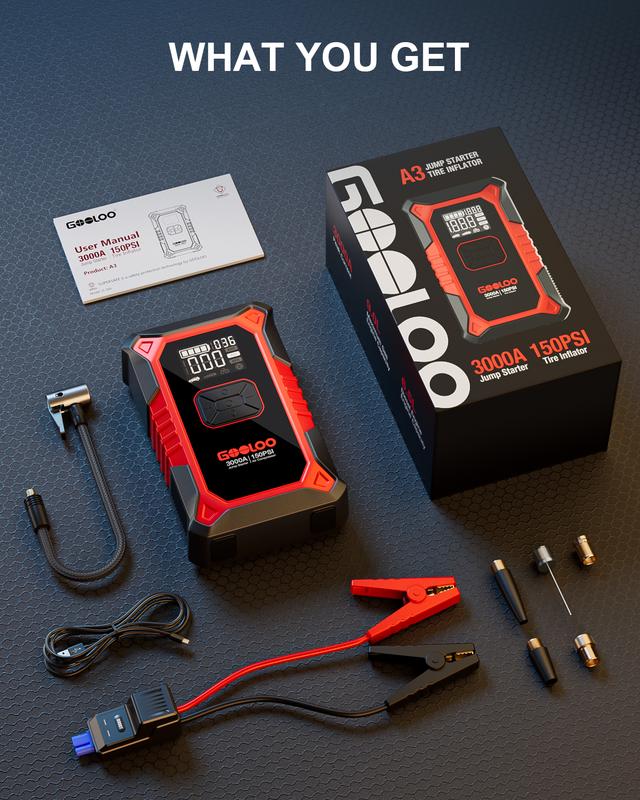 Portable Car Jump Starter With Air Compressor