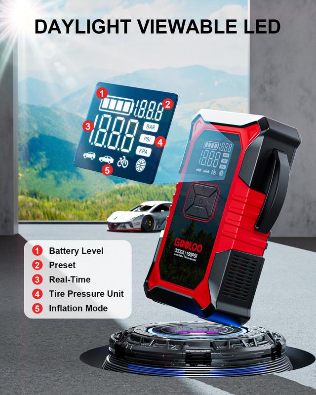 Portable Car Jump Starter With Air Compressor